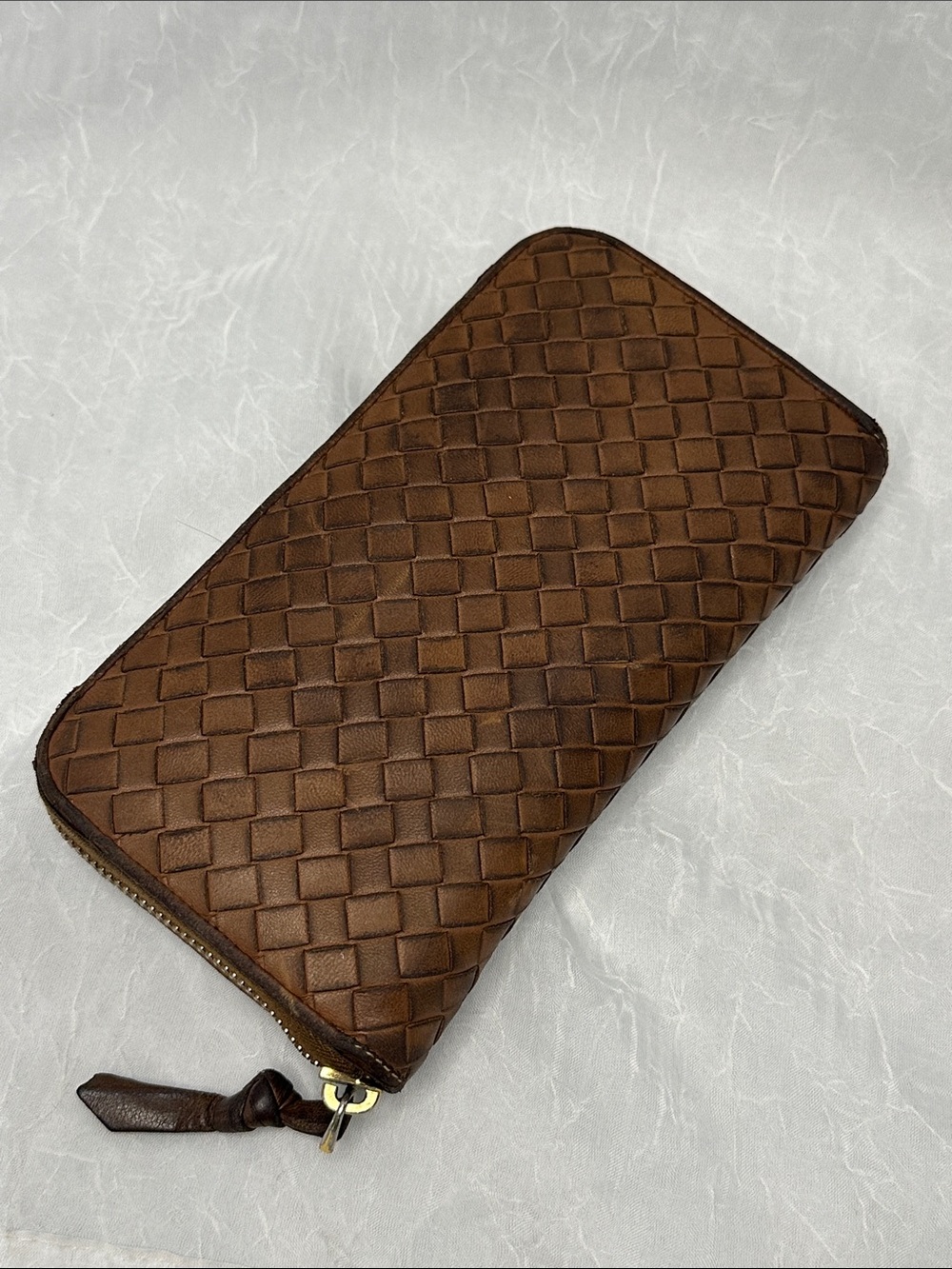 Bottega Veneta Woven Brown Leather Zip-Around Wallet